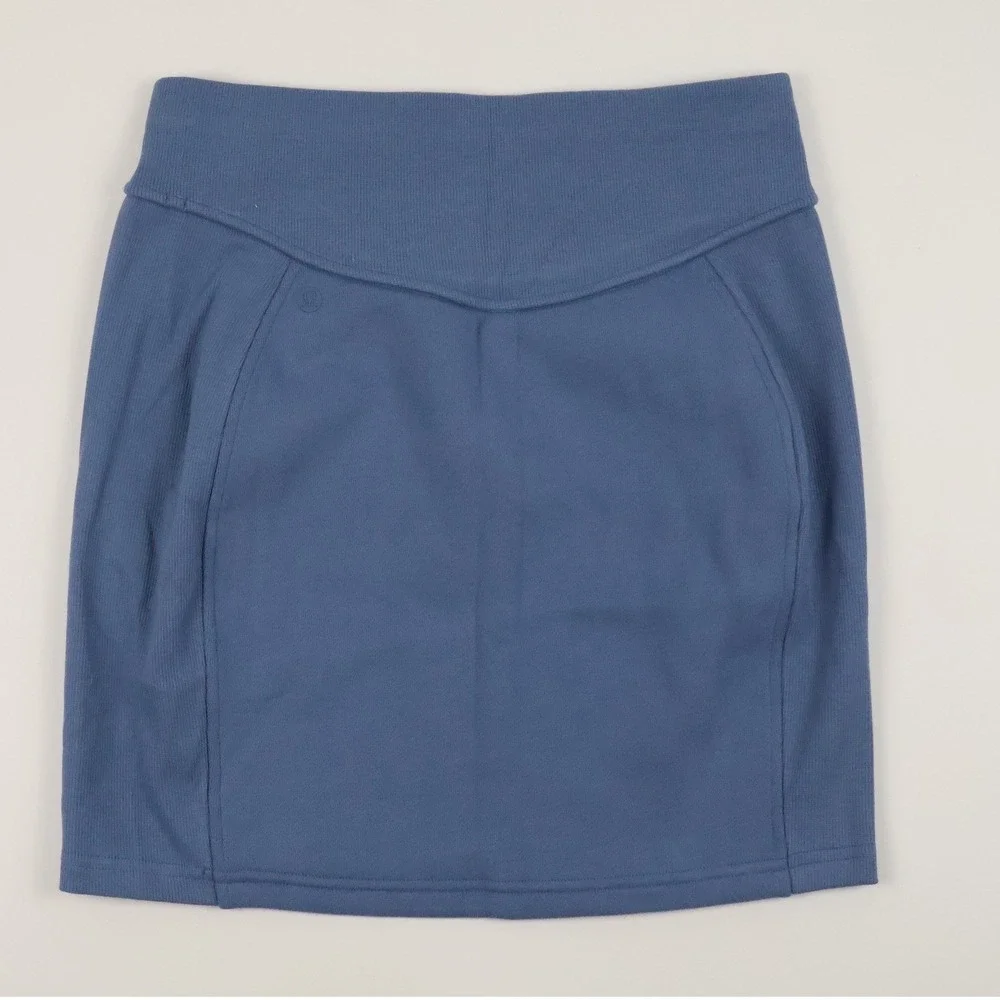 Lululemon Scuba HR Mini Skirt Oasis Blue Solid S Cotton Fleece NWT $78 MSRP